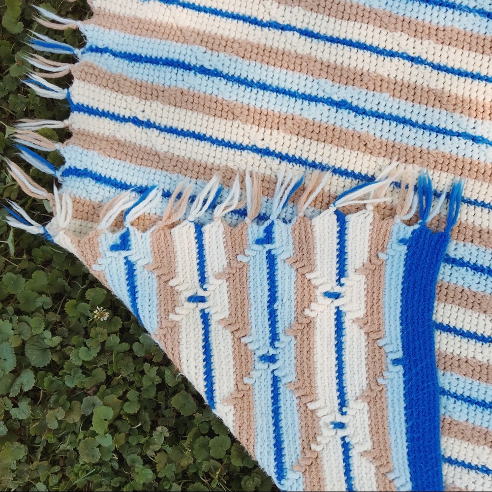 Vintage Handmade Knit Striped Blanket - Picture 5 of 8